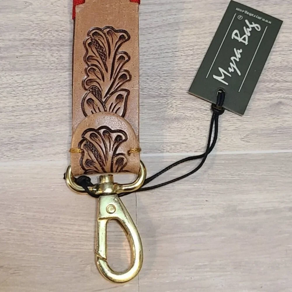 Myra Bag Tooled Leather Key Fob Wristlet Western Aztec Strap Keychain NWT